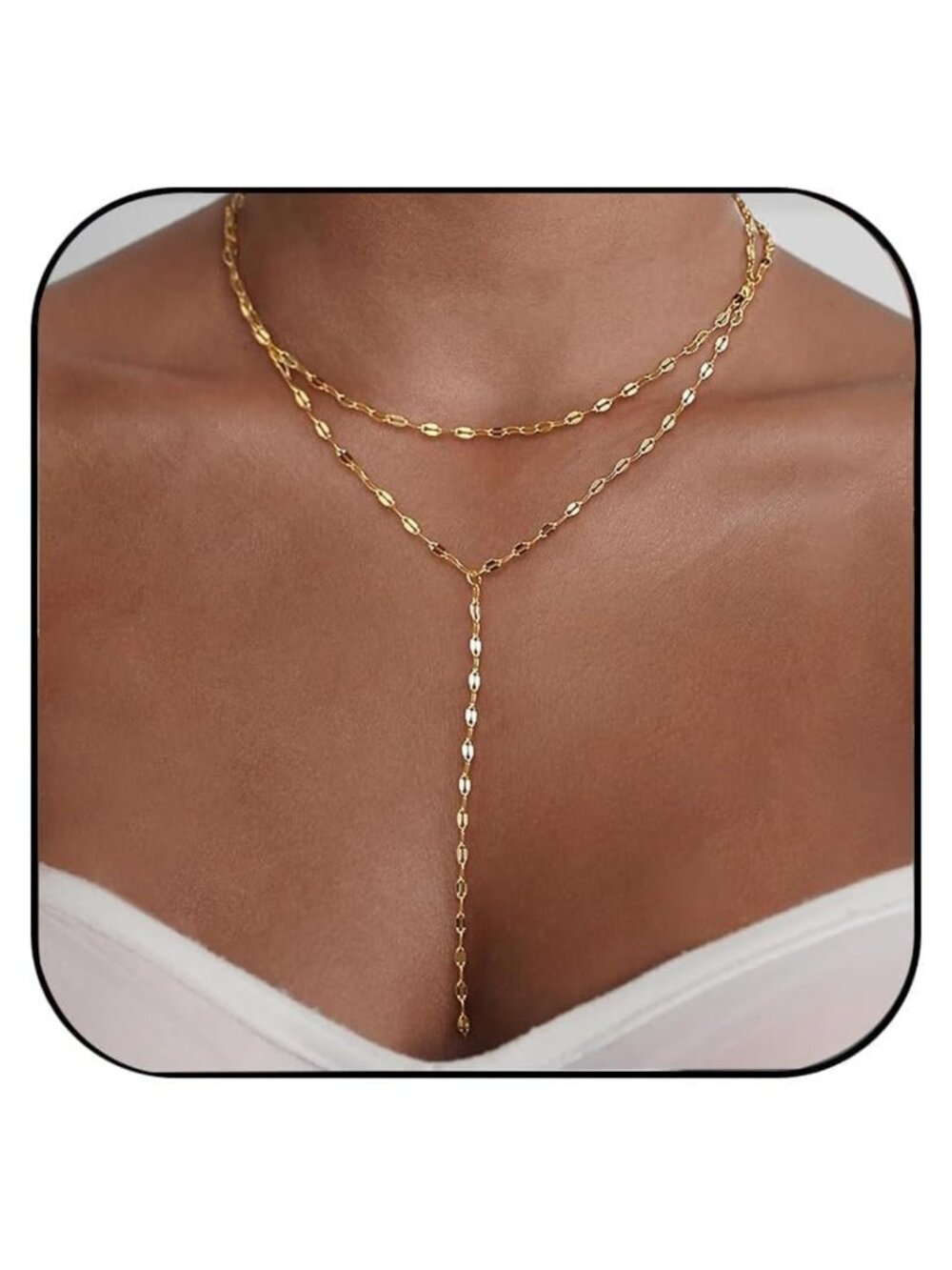 14k Gold Plated Lariat Necklace 16.5in Y-Necklace Dainty Layering